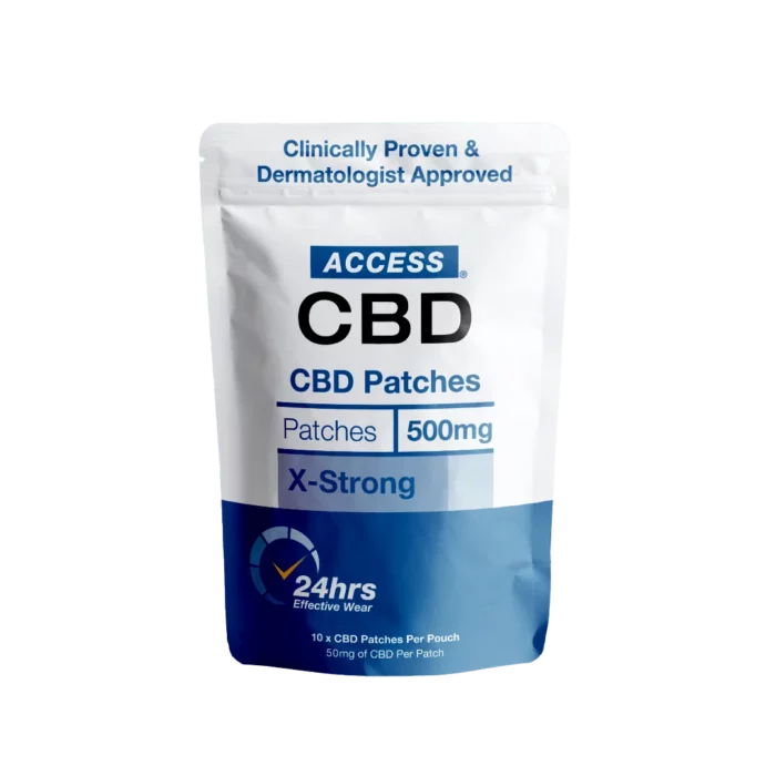 Design artwork for ACCESS CBD Dermal Patches, highlighting the product's branding and packaging style.