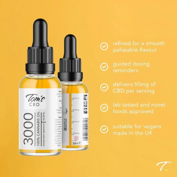 Tom's Refined CBD Oil (30ml CBD Dropper) - 3000mg - Image 4