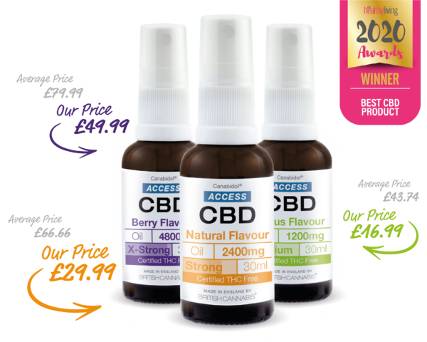ACCESS CBD main product image. Your Healthy Living 2020 Awards winner of Best CBD Product.